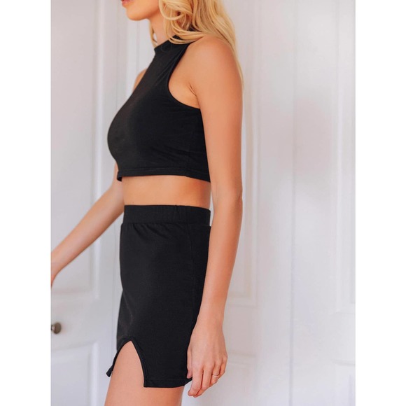 2 piece set: Crop top Tank & Split Hem mini Skirt black - Picture 4 of 5